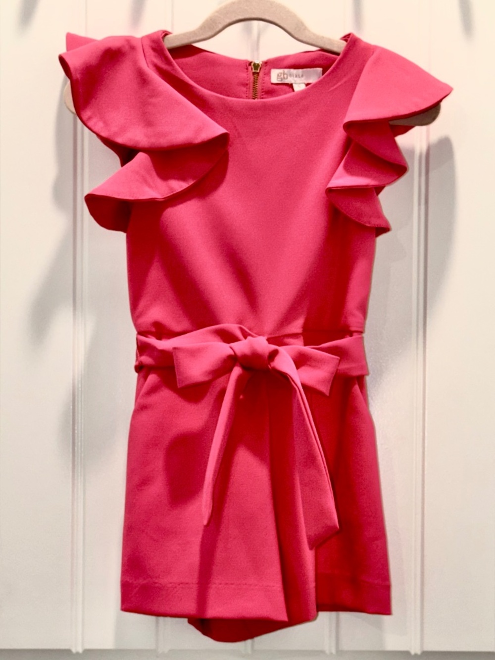 GB Girls Size 5 Pink Ruffle Sleeve Romper